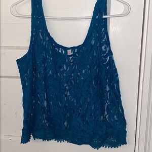 Blue lace crochet tank (target)